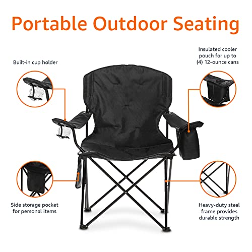 Amazon Basics Camping Chair for Beach, Picnics, Tailgates, Sports, X-Large, Padded, Black