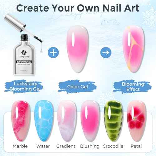 Blooming Gel Nail Polish Clear: 15ml Nail Blooming Gel Uv Led Blossom Nail Art Accessories Stuff for Spreading Effects, Marble Watercolor Christmas Floral Print Nails Art Design Magic Gift