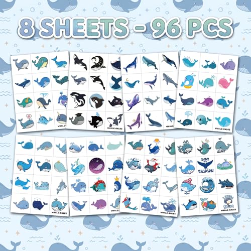 96 Whale Temporary Tattoos Ocean Sea Animals Party Favors