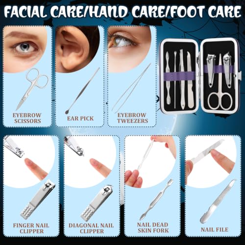 Halloween Manicure Set Gifts Bulk - 12 Complete 7-in-1 Nail Care Kits with Bag & Card