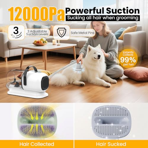 FIXR Dog Grooming Vacuum with Hair Clipper & Shedding Brush
