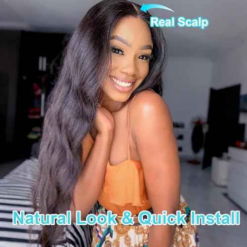 EMOL U Part Human Hair Wig Body Wave 14 Inches Upart Wig for Black Women Short Wavy Brazilian Remy Human Hair Glueless Wigs Natural Black Breathable No Sew In Beginner Friendly