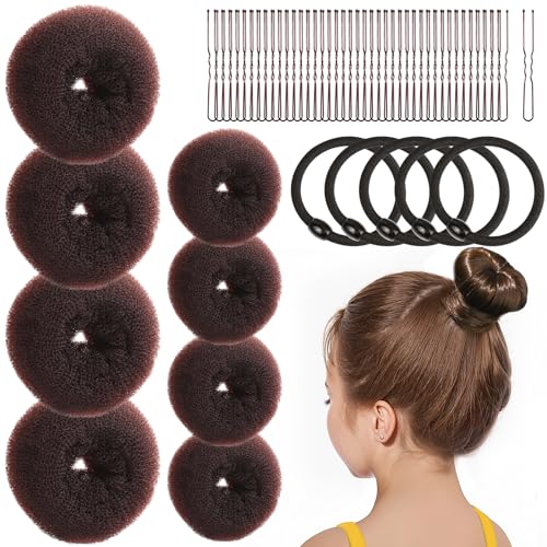 Hair Bun Maker Kit for Kids, 8PC Donut Bun Set with Elastic Ties
