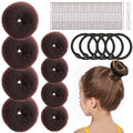 Hair Bun Maker Kit for Kids, 8PC Donut Bun Set with Elastic Ties