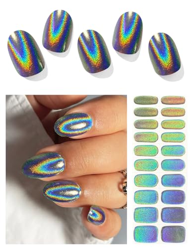 AutyaMee Semi Cured Gel Nail Strips, Laser Rainbow Holographic