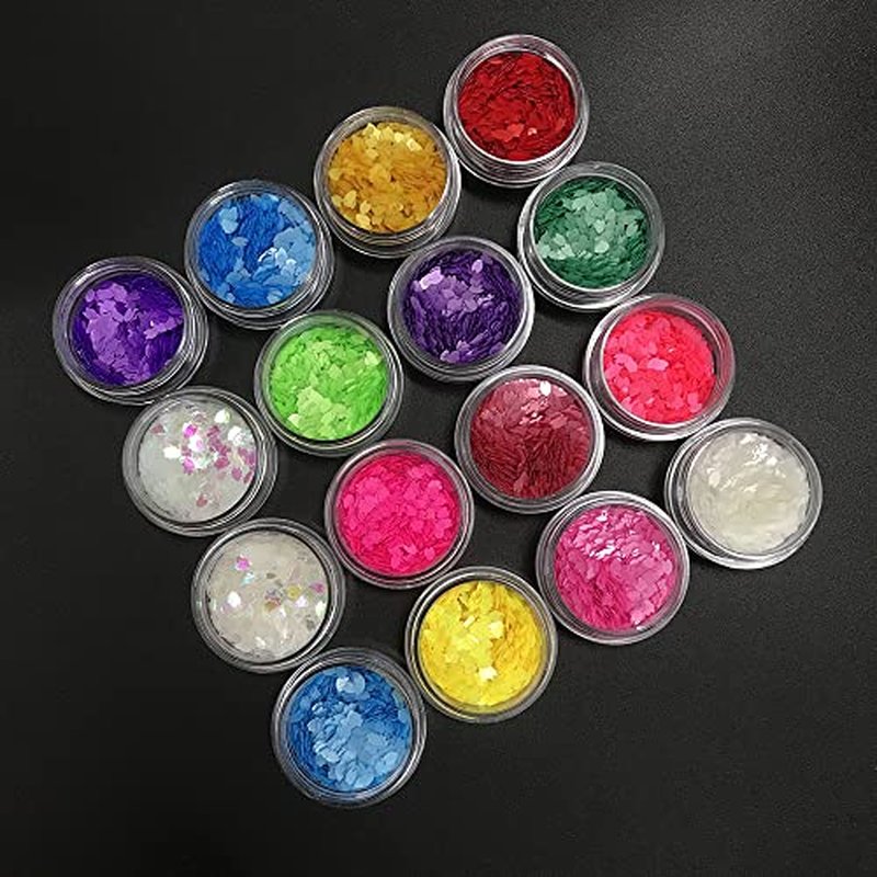 16 Colors Boxes Set Colorful Sakura Petals Shape Glitter Sequins for Festival Rave Beauty Makeup Face Body Nail Craft Art Christmas Halloween Decoration 16C