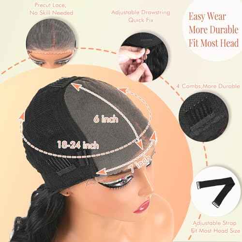 250% Density Glueless Wigs Human Hair Pre Plucked Pre Cut 7x6 HD Lace Closure Wigs Human Hair Body Wave Lace Front Wigs Human Hair for Women Drawstring Glueless Wigs for Beginners 22 Inch