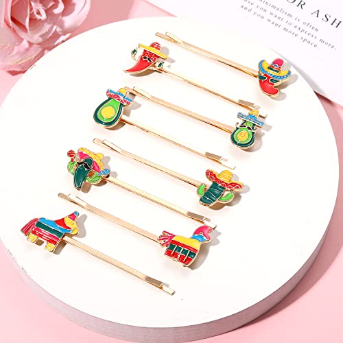 Vokone Mexican Fiesta Hair Clip for Women Enamel Colorful Sombrero Donkey Boppy Pins Clip Hair Barrette Hair Accessories (Donkey,Avocado,Cactus,Pepper)