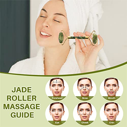 Emerald Facial Roller Massager Anti-Wrinkle and Relieve Edema, Facial ridged Roller Natural Xiuyan Jade rejuvenates The Skin (Green)