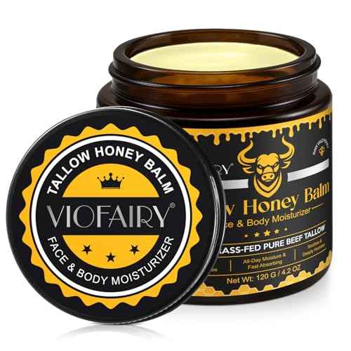 Tallow and Honey Balm for Face - Beef Tallow for Skin - 100% Organic Grass-Fed Beef Tallow & Raw Wild Honey -Moisturizing Cream for Soft, Smooth Skin- Light Scent, Moisturizing Natural Formula, 4.0 Oz