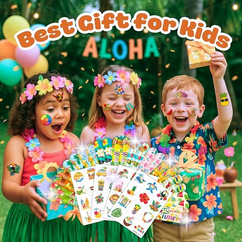 Hawaiian Party Favors Set - 72 Pieces Temporary Tattoos & Slap Bracelets