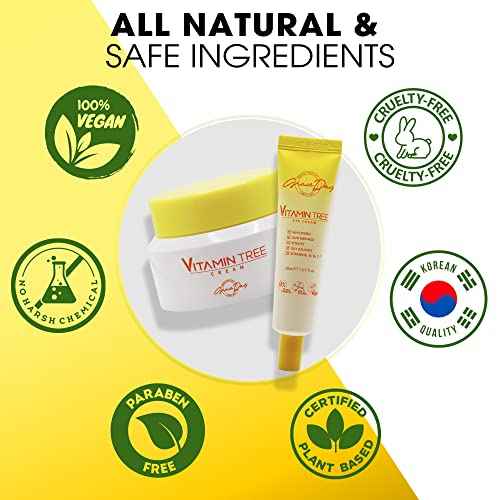 100% Certified Vegan Vitamin Tree Cream. Contains Vitamin C, Provitamin B5, vitamin E & B3. Effective Against Acne & Dark Spots and Sun Damage. Anti-Aging, Anti-Wrinkle Day and Night Cream with Natural Ingredients. 1,69 oz ? Made in Korea (Face Cream)