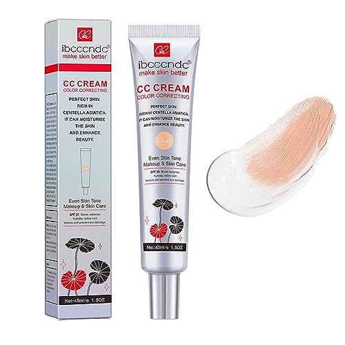 Color Correcting CC Cream With Centella Asiatica,Multi-Purpose Skin Tone Adjusting CC Cream Concealer Full Coverage,SPF 25 Sunscreen Moisturizing Pre-Makeup Primer Brightening for Mature Skin