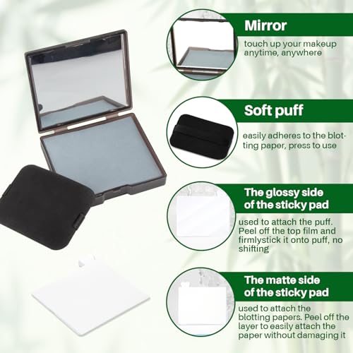 Oil Blotting Sheets 200pc with Mirror & Puff - Bamboo Charcoal