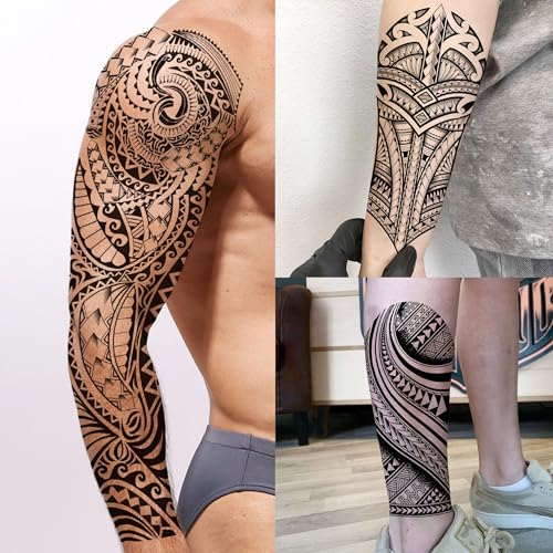20 Sheets Cool Tirbal Maori Full Arm Temporary Tattoos For Men Adults Thigh, Black Totem Armband Robot Arm Letter Fake Sleeve Tattoos For Women, Bulk 3D Halloween Tattoo Stickers Loyalty Faith