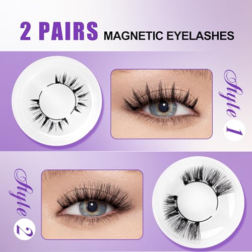 Magnetic Eyelashes with Applicator No Glue Reusable Magnetic Lashes Natural Lightweight Soft Magnetic Eyelash Wispy Easy to Use,2 Pairs of 2 Styles by Wendy Lashes(KS02/XM1)