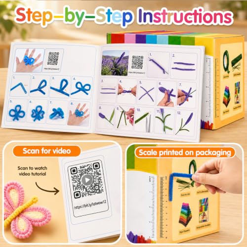 Pipe Cleaners Bulk 1200pc in 30 Colors with 18 DIY Projects