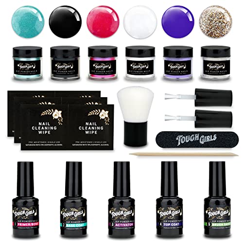 | 6-Pack Dip Powder Kit | Includes Dip Powders, Primer/Bond, Base Coat, Top Coat, Activator, Brush Saver, Extra Bottle Brushes, Nail Brush, Cuticle Stick, Nail File, & Nail Wipes (6-Pack Kit | Color Combo 1)