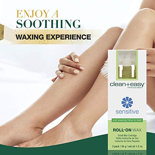 Clean + Easy Sensitive Roll On Wax ? Small Wax Refill Cartridges for Delicate & Sensitive Skin, Hair Removal for Face, Brows & Bikini, 3 Pack
