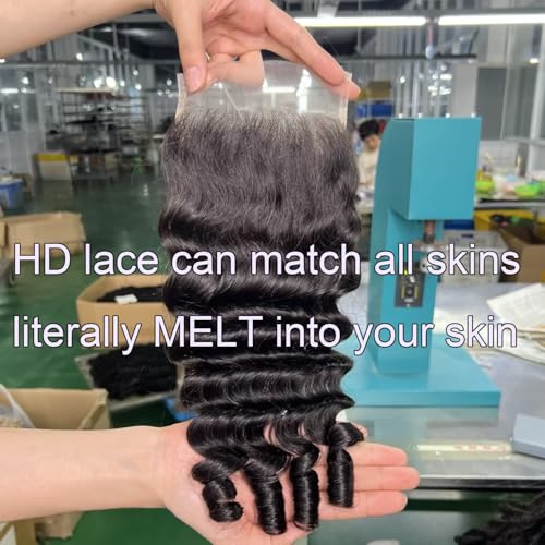 Lemoda 5x5 HD Lace Closure Burmese Loose Deep Wave Curly 20Inch HD Transparent Lace Frontal Closure 100% Virgin Human Hair Lace Frontal Closure Free Part Natural Black Spriral Curly Ends