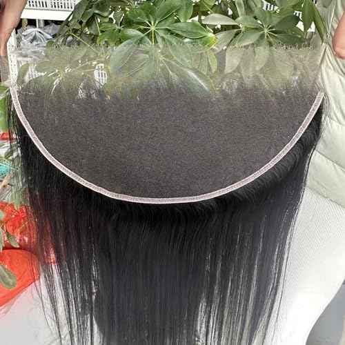 18inch HD Swiss Lace Melt Skin Lace Frontal Long Deep Parting Raw Hair Materials Straight Style Much Fuller with Natural Hair Line Human Hair Natural Black Color (13x6, 8 inches)