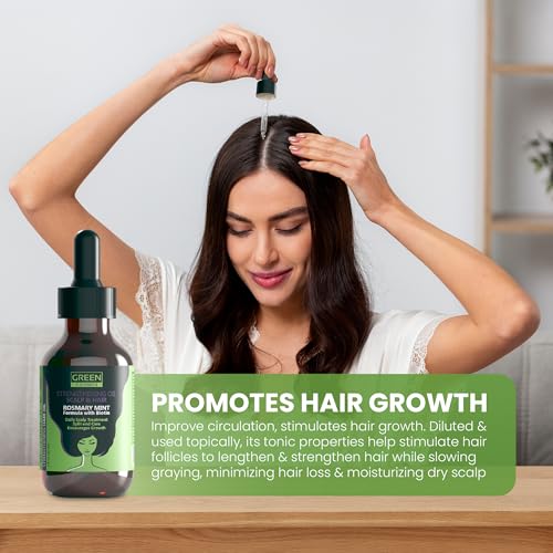 2 Fl Oz Rosemary Oil for Hair Growth – Pure 100% Rosemary Essential Oil for Scalp, Eyebrow & Eyelash Health (Green Cosmos)