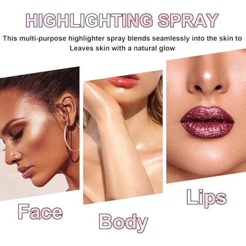 Hair and Body Glitter Spray, Holographic Glitter Highlighter Powder, Face Body Clothes Shiny Glitter, Loose Shimmer Hairspray Festival Rave Prom Accessories (Nude Pink)