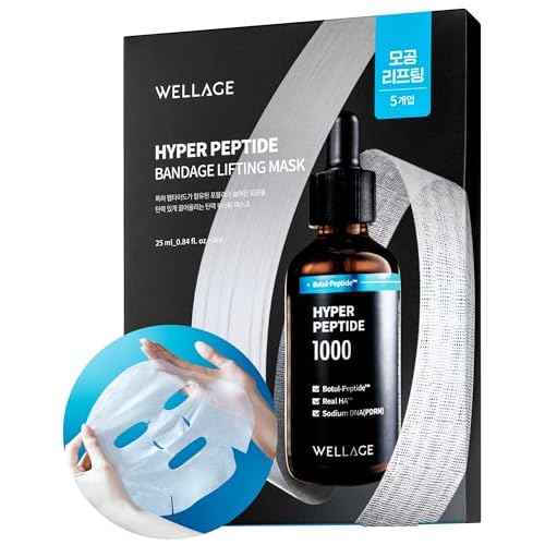 WELLAGE Hyper Peptide Bandage Lifting Mask ? Korean Pore Lifting & Elasticity Mask Sheet with Peptides, PDRN and Hyaluronic Acid- Pure Cotton Gauze Sheet - Korean Skincare, 5 Sheets