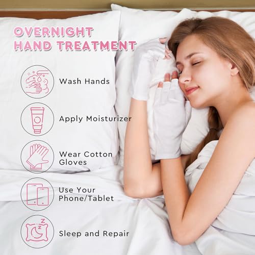 Fingerless White Cotton Moisturizing Gloves for Dry Hands - 4 Pairs