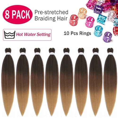 Alrence Pre Stretched Braiding Hair Long Braid 16 Inch 8 Packs Professional Braiding Hair Extensions Synthetic Crochet Twist Braids (16 Inch, 1B/30/27)