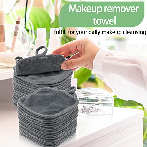 32 Pcs Makeup Remover Pads 5 x 5 Inch Soft Reusable Makeup Remover Cloths for Eye Face Cloth Microfiber Washable Makeup Remover Towel Makeup Removal Cleaning Cloth for Women (Gray)