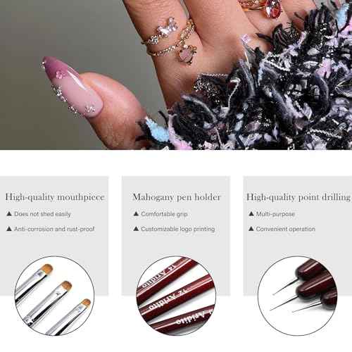 4Pcs Professional Acrylic French Manicure Clean-Up Brushes & Dotting Pens - Red Wood Handles, Precision Tips (#10#12#14#16) for Nail Art, Cuticle Care