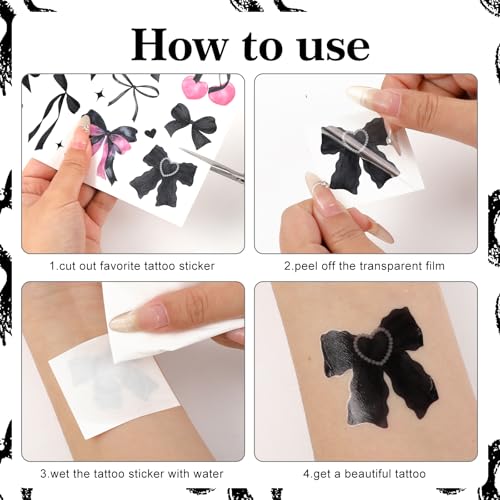 Bow Temporary Tattoo Stickers - 304 Pcs, 8 Sheets