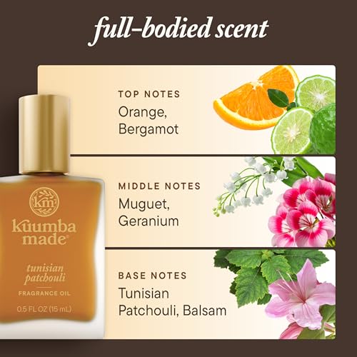 Kuumba Made Tunisian Patchouli Fragrance Oil, Long-Lasting Small-Batch Perfume Roller, Vegan, Alcohol-Free, 0.5 oz