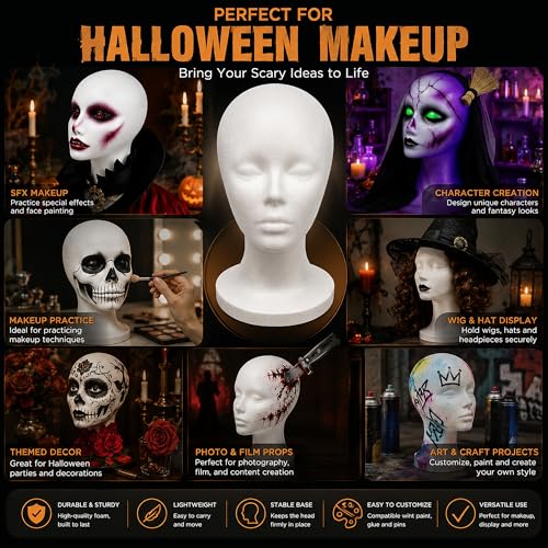 Smilco 12-Inch Foam Wig Heads, 3 Pack Female Mannequin