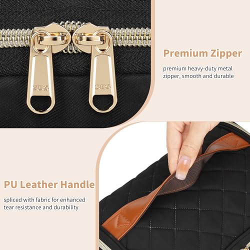 Large Makeup Bag with Organizer Compartments & Quilted Design