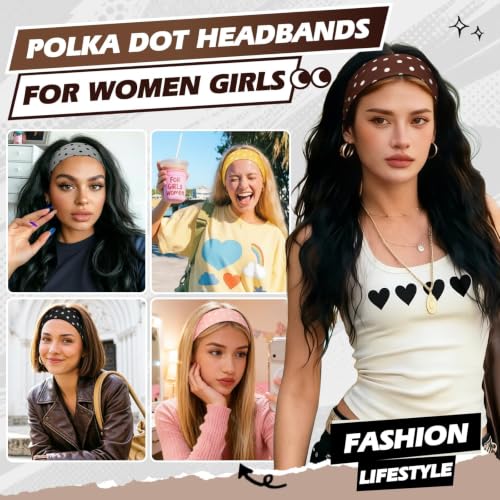 Polka Dot Headbands for Women, 8-Pack Non-Slip Soft