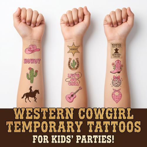 96 Cowgirl Temporary Tattoos for Kids - Western Party Favors