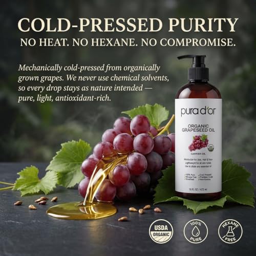 Organic Grapeseed Oil 16 oz - USDA Certified Cold Pressed