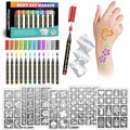 Temporary Tattoo Markers with 155 Stencil Designs, 12 Metallic Colors