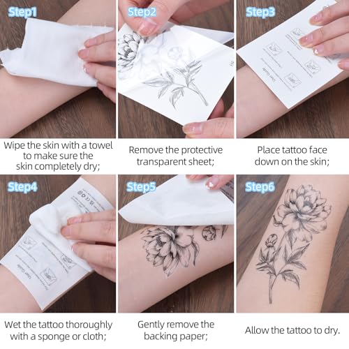 24 Sheets Temporary Tattoos Stickers Long Lasting Flower Temporary Fake Tattoos For Men Women Arm Neck Fake Body Arm Chest Shoulder Tattoos