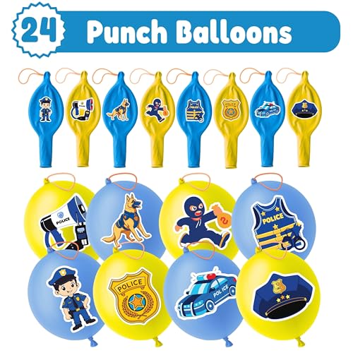 Police Party Favors Set 72pc: 24 Punch Balloons & 48 Tattoos