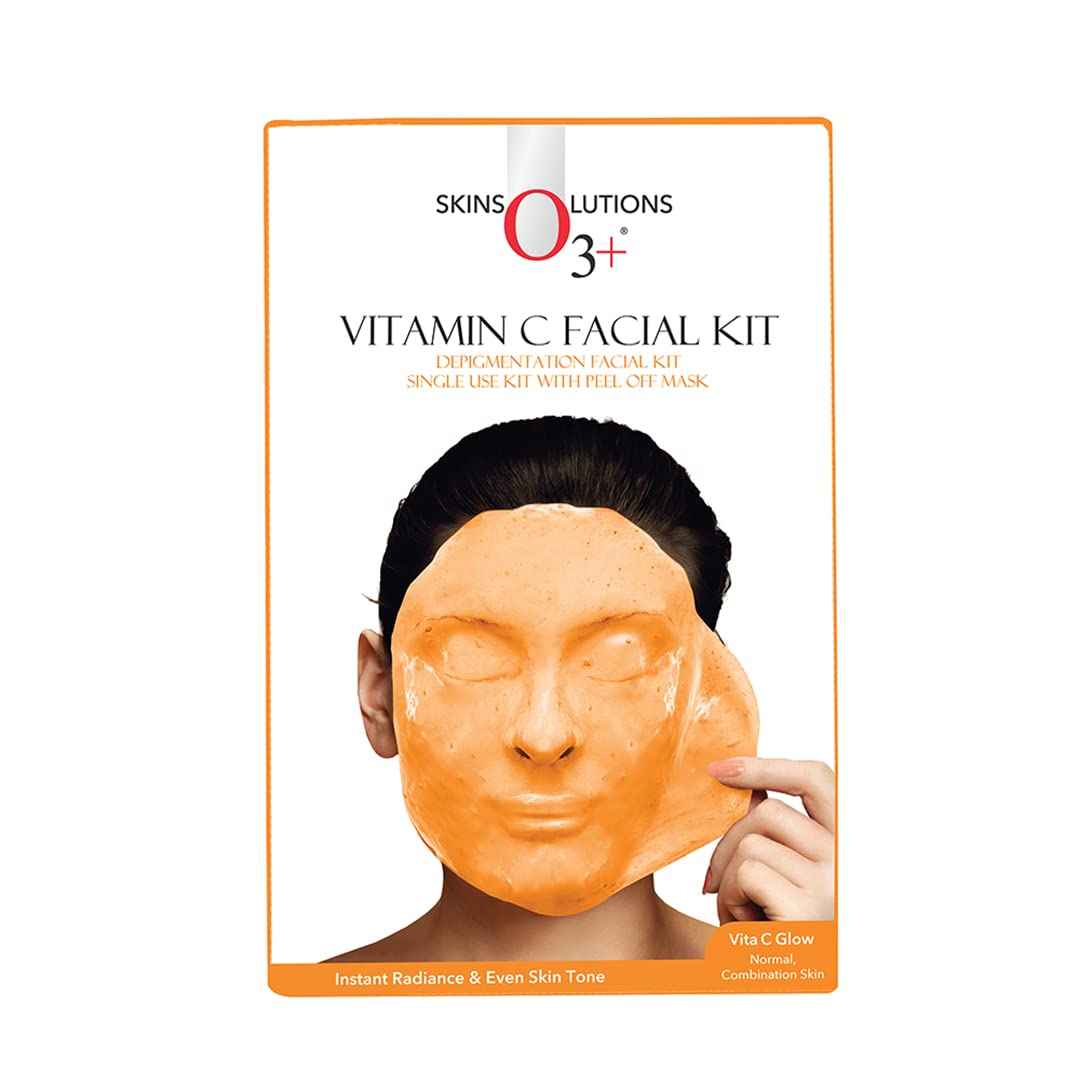 O3+ Vitamin C Facial Kit 45g with Peel Off Mask for Instant Radiance and Even Skin Tone | Ideal for Normal, Combination Skin