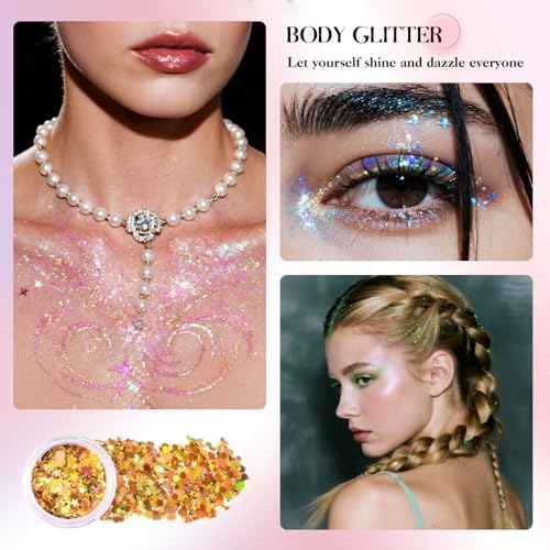 Body Glitter Gel - 12 Holographic Colors Chunky Glitter