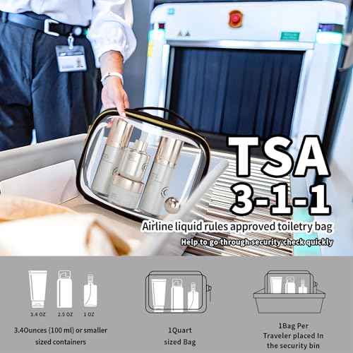 TSA Approved Travel Toiletry Bag,2 Pack Clear Makeup Bags with Handles,Quart Size Clear Cosmetic Bags for Traveling Women,Men,Carry on Airport Airline Compliant Bag,Black