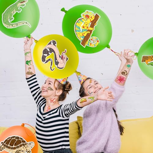 72 PCS Reptile Party Favors for Kids ? 48 Pre-Cut Temporary Tattoos & 24 Reptile Punch Balloons Themed Birthday Party Decorations Supplies Favors Gifts, Goodie Bag Fillers, Classroom Rewards