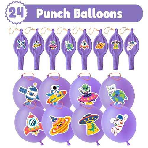72-Piece Space Party Favors Set | Temporary Tattoos & Punch Balloons