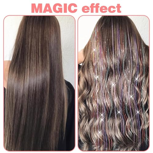 Pink Hair Tinsel Clip-In Extensions Kit - 18 Pieces, Fairy Style
