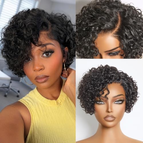 LUVME 6in Curly Pixie Wig - Glueless Water Wave, Black Pixcut Ready-to-Wear