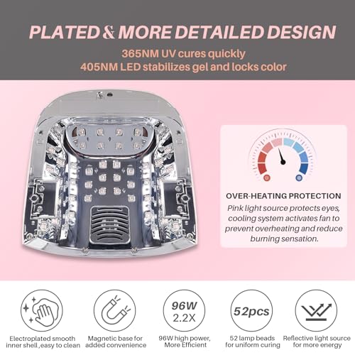 96W Cordless Nail Lamp with Remote Control & Cooling Fan